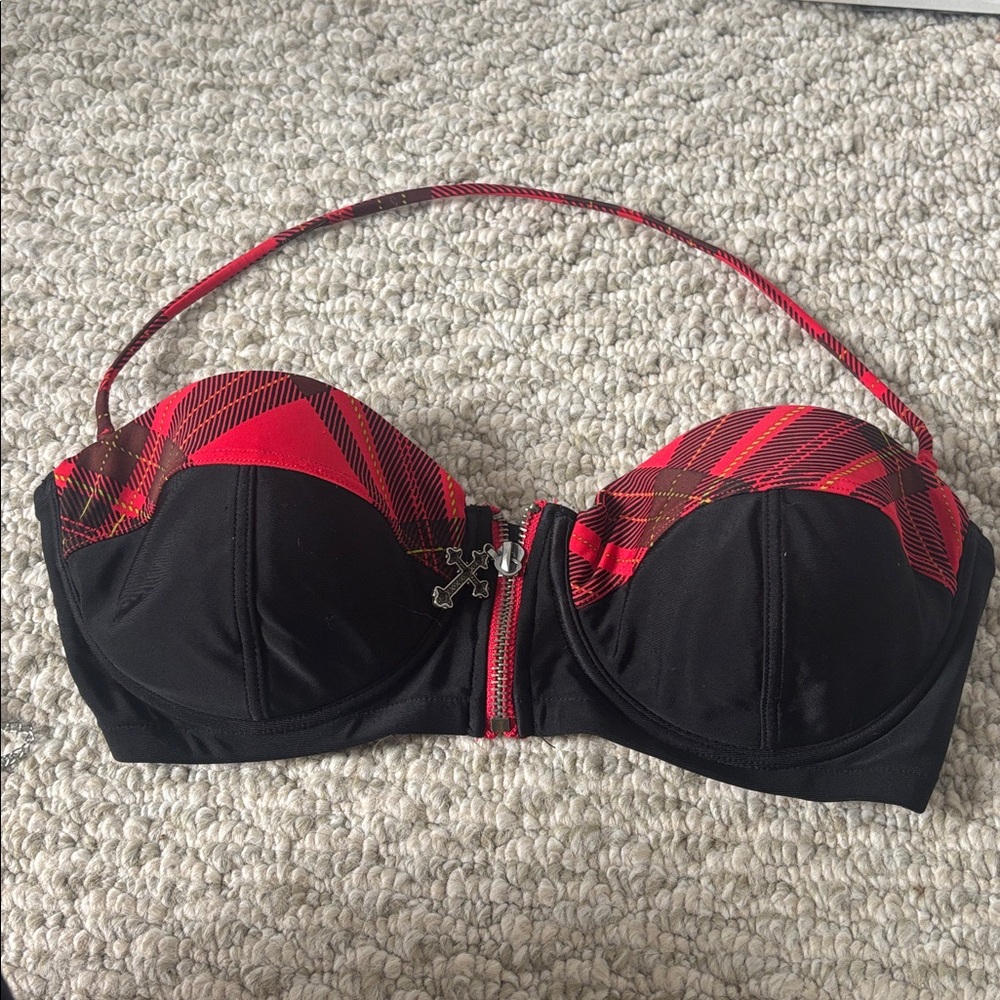 Vintage Hot Topic Red and Black Plaid Bikini Top